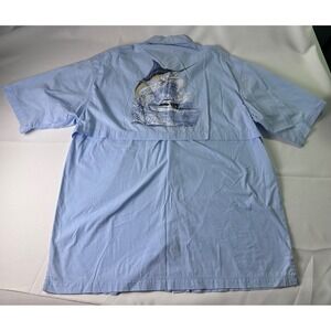 Guy Harvey Mens Fishing Shirt Short‎ Sleeve Blue Marlin Graphic Size Medium
